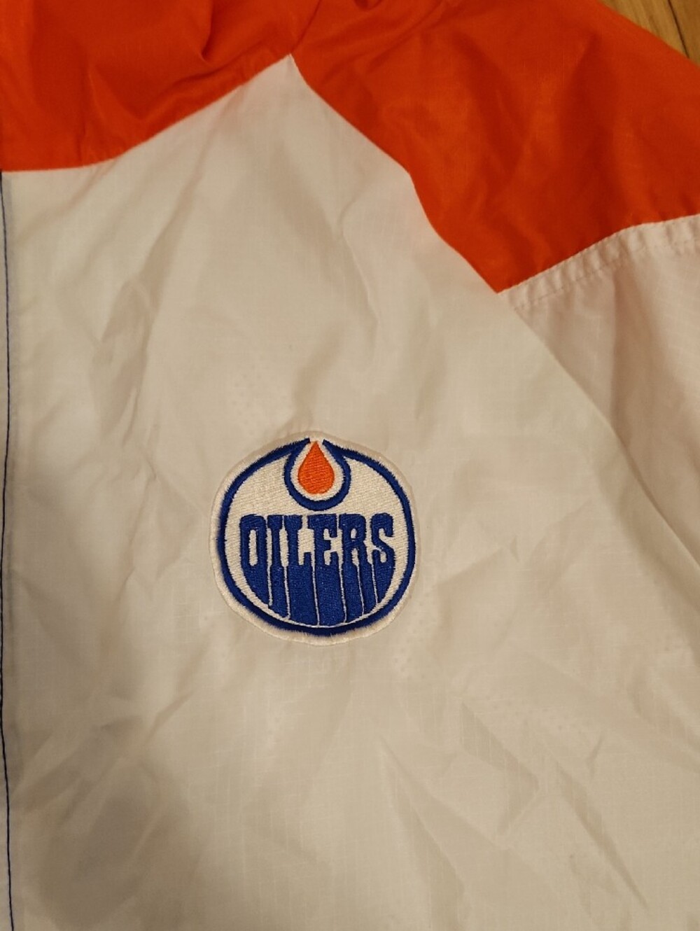 Vintage Oilers Blue/White/Orange Colorblock Windbreaker Jacket - NHL Inspired - Picture 6 of 16